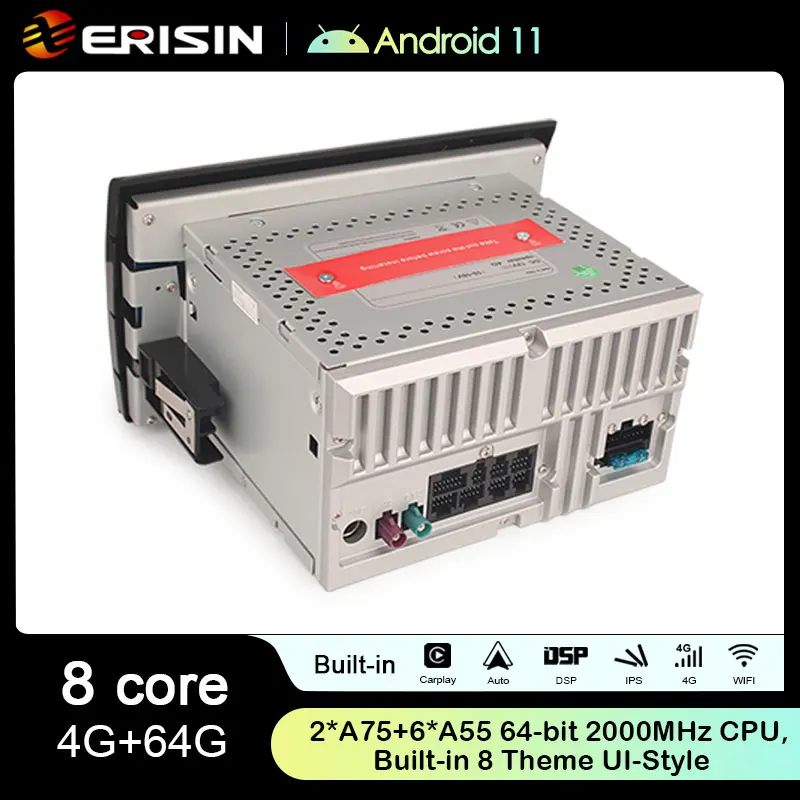 Erisin ES8971F 7 인치 IPS 스크린 8 코어 안드로이드 11.0 자동차 DVD 플레이어, GPS 4G LTE DPS 무선 카플레이, 자동 라디오, 피아트 브라보 스테레오