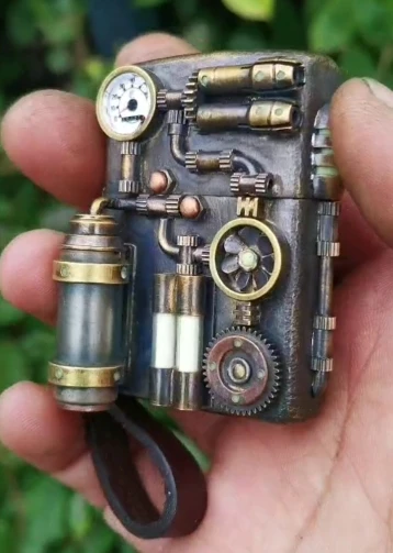 LWSG Handmade Welded Gear luminous Steampunk Tank Blackened Kerosene Lighter