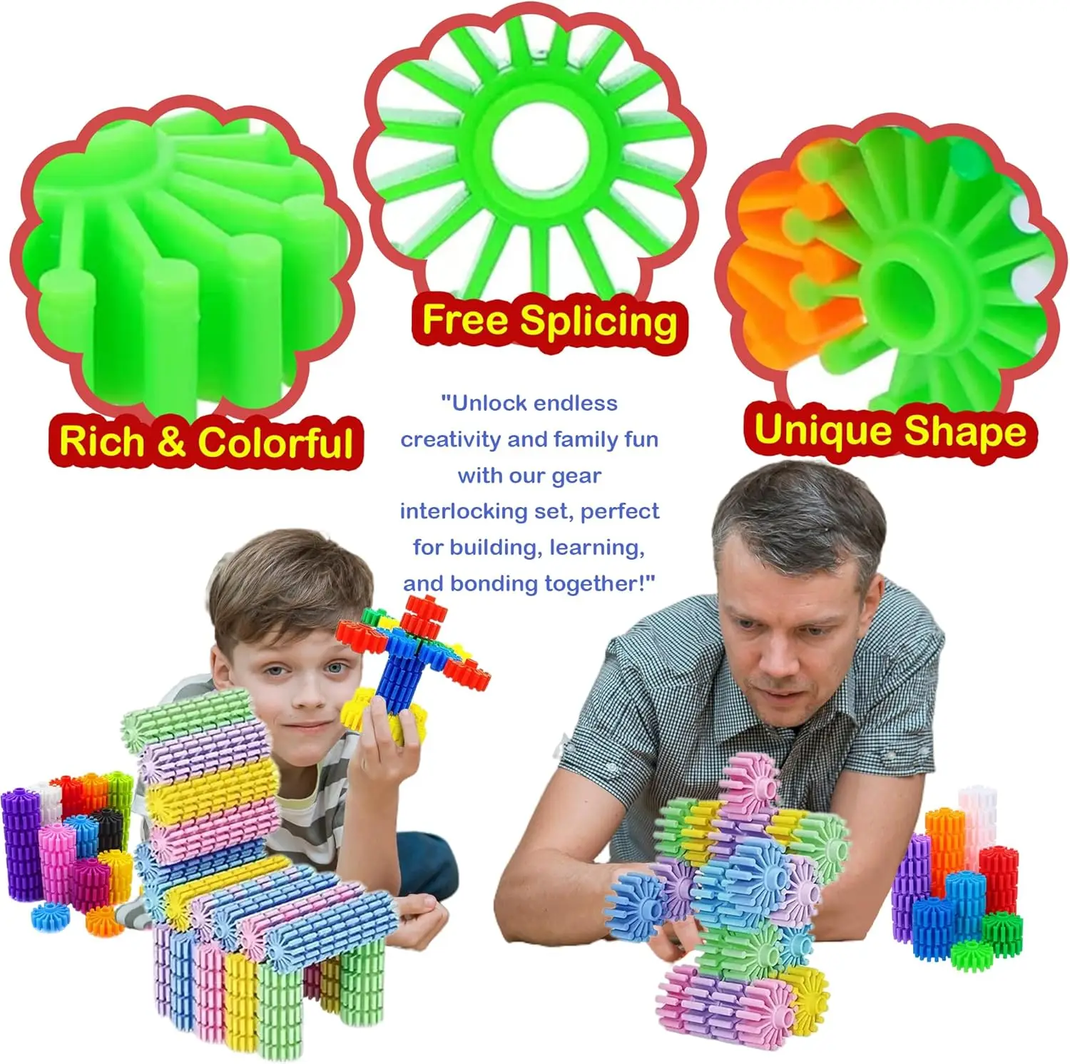 STEM Building Blocks Toys for Kids Educational and Safe Gear Interlocking Construction Playset Develop Creativity Building Blocks Toys