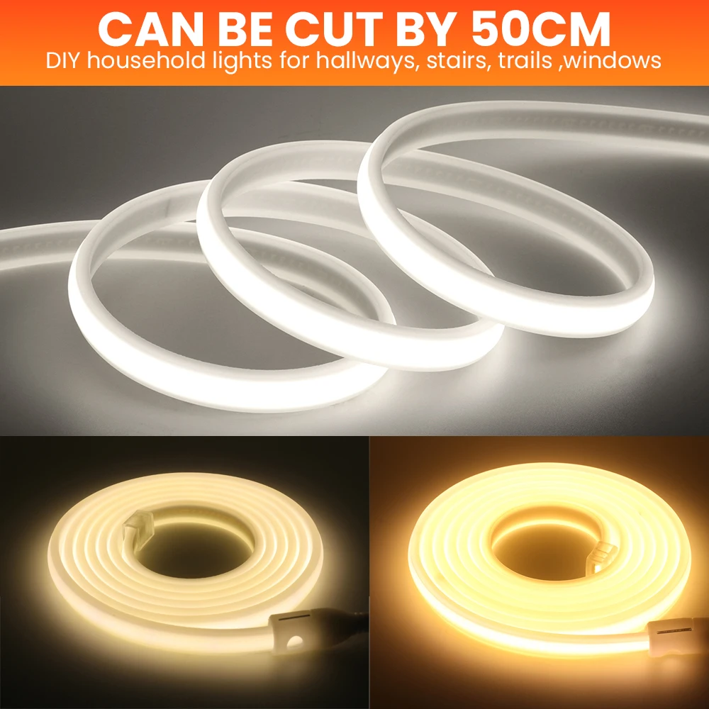 XUNATA COB LED Strip,AC 110V 288LEDs/m Super Bright Warm White 3500K COB  LED Rope Light, Flexible Outdoor Waterproof IP65 FOB Tape Strip Light with  US