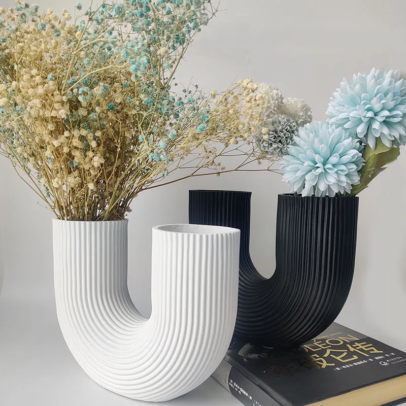 CAPIRON Resin U Shape Vase Nordic Style Modern Art Plower Arrangement Pot Decor for Home Balcony Living Room New House Gift 2