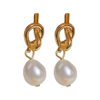 2023 New French Elegant Gold Color Bean Spliced Flat Pearl Earrings for Korean Fashion Jewelry Party Women's Sweet Accessories 6
