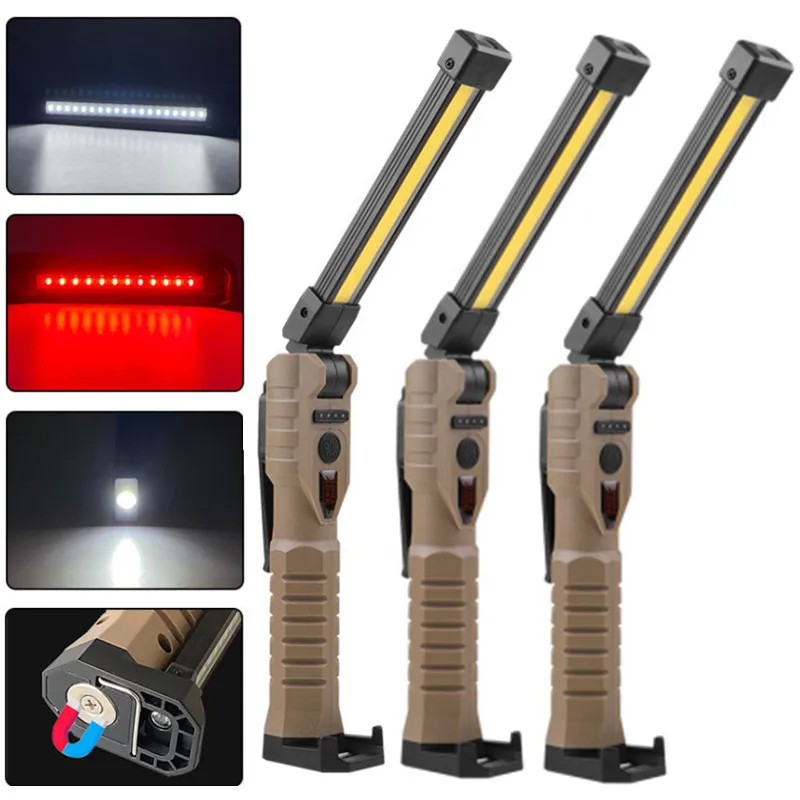 

Folding COB XPE LED Handheld Flashlight Red SOS Strobe USB Rechargeable Waterproof Work Light Magnet Car Inspection Lamp