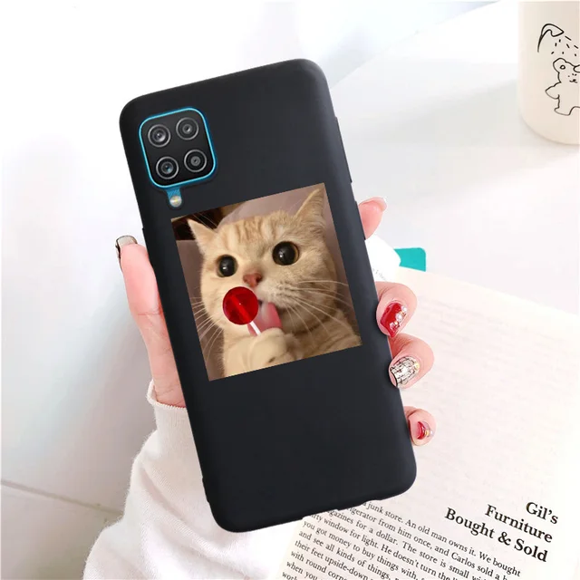 Candy Matte Soft TPU Case For Samsung Galaxy A12 Shockproof Silicone Back Cover For SamsungA12 A 12 SM-A125F Cases Red Cat Funda 001U129