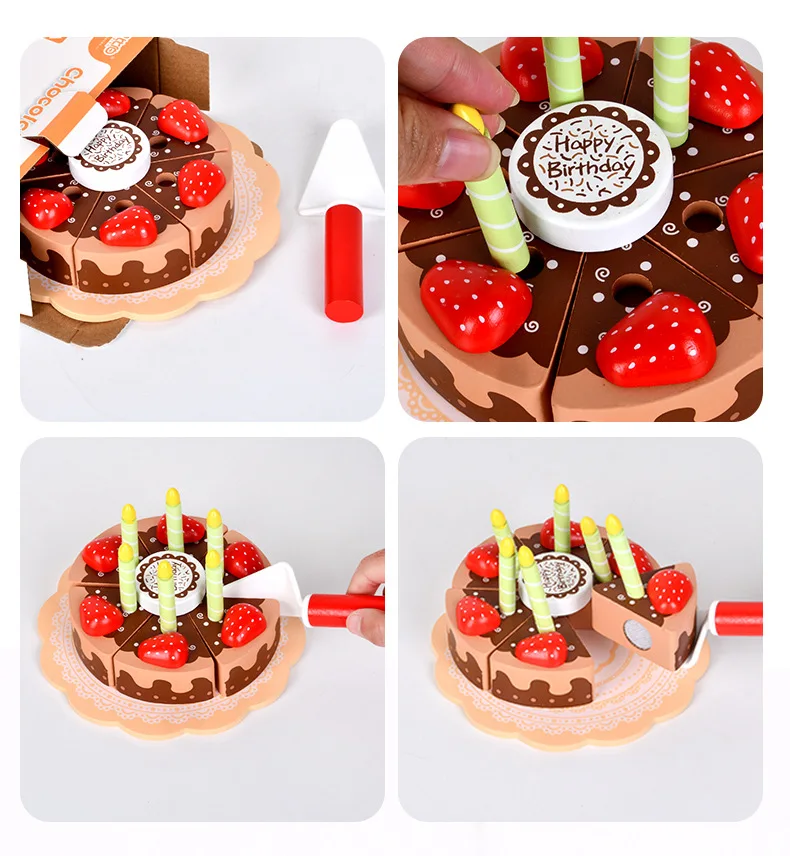 Wooden Birthday Cake Food Toy Children Pretend Play Kitchen Cutting Toys Imitation Game for Kids Houseplay Game Educational Set 2