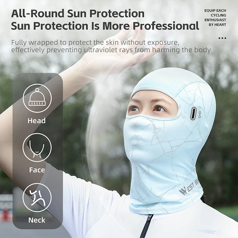 WEST BIKING Summer Cycling Headgear Ice Silk Sunscreen Full Face Mask UPF50+ Anti-UV Photochromic Running Fishing Balaclava Cap 2
