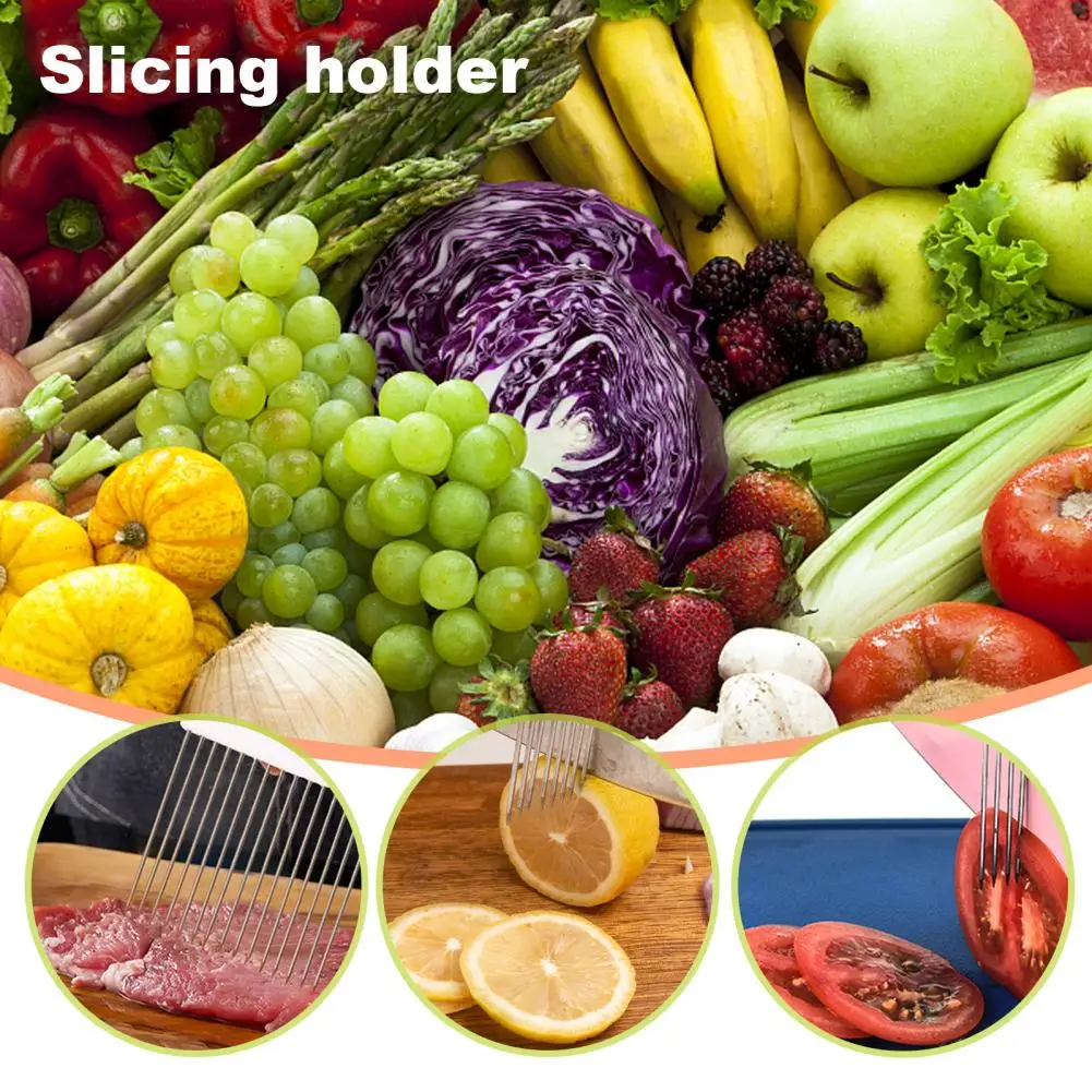 Stainless Steel Onion Holder Non-Slip Handle for Onion Potato Tomato Lemon Slicing Slicer Cutter Kitchen Vegetable Chopper Tool
