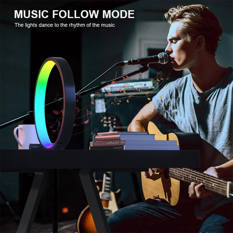 Lâmpada de Mesa Luz da Noite Polegadas Led Anel App Música Ritmo Atmosfera Controle Remoto Escurecimento Barra Jogo Desktop Quarto 6 - 10 Rgb 9 Computers & Electronics