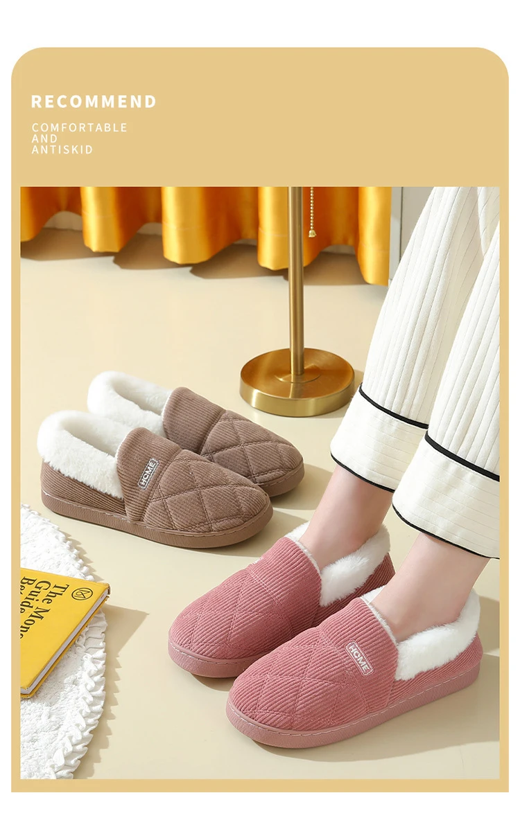 Comwarm Damen-Hausschuhe aus Pelz-Plüsch-Baumwolle für den Innenbereich, weich, gemütlich, flauschig, für Paare, Schlafzimmer, pelzige Rutschen, Winter, warme, flauschige Hausschuhe – Detail 2