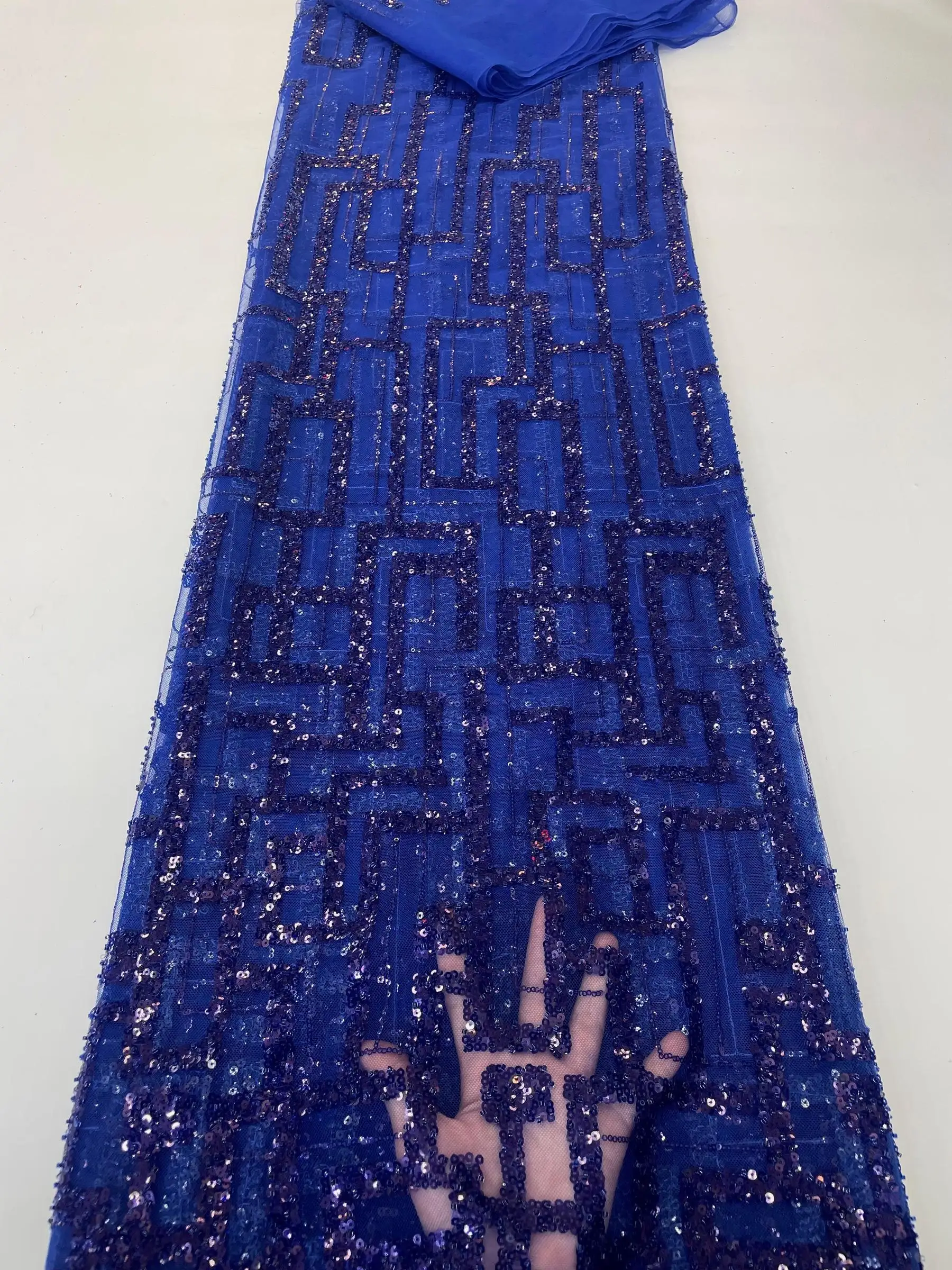 

African Beads Lace Fabric Exclusive Sequined French Wedding Lace Fabric Nigerian Luxury 3D Sequin Beaded Lace Fabric For Party