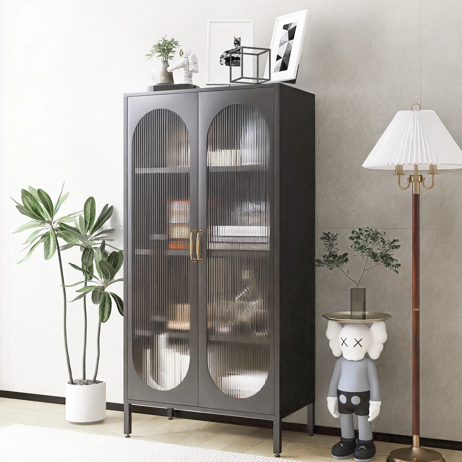 Steel Sideboard Storage Cabinet with Glass Door Steel File Cabinet Wardrobe File Chest Tallboy Display