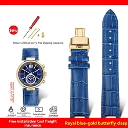 Premium Leather Watch Strap - Notch Cowhide Calfskin Bands (18x10mm & 20x12mm) - 20mm - 12mm (Royal blue - gold B)