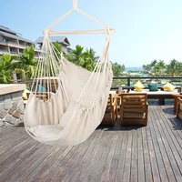 Distinctive Cotton Canvas Hanging Rope Chair With Pillows Beige Garden Furniture 1