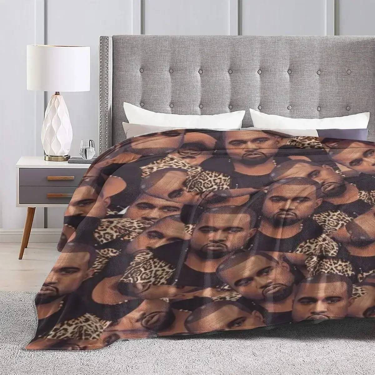 K-Kanye West Face Flannel Blankets Quality Super Soft Rapper Throw Blanket Autumn Airplane Travel Couch Chair Pattern Bedspread 4