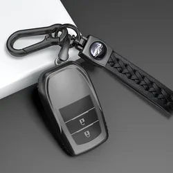 Premium TPU Car Key Case Cover for Select Toyota Models - 2/3/4 Button Protection (2btn grey keychain)