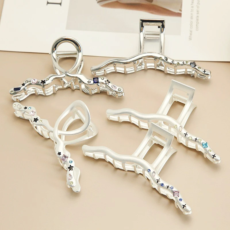 

Star Colored Zirconium Shark Clip Female Premium Metal Frosted Hairpin Korean Style Elegant Barrette Hair Accessories