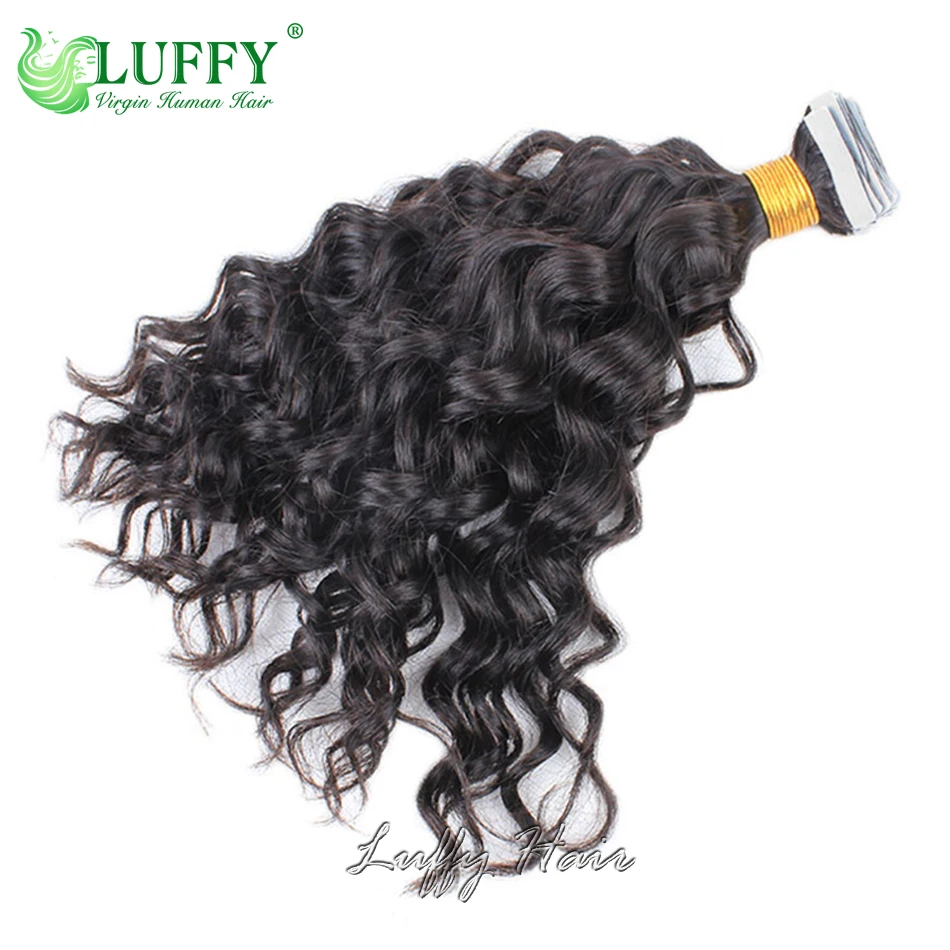 Water Wave Tape In Human Hair Extensions Curly Brazilian Remy Hair for Black Women Invisible Skin Weft Tape Ins Human