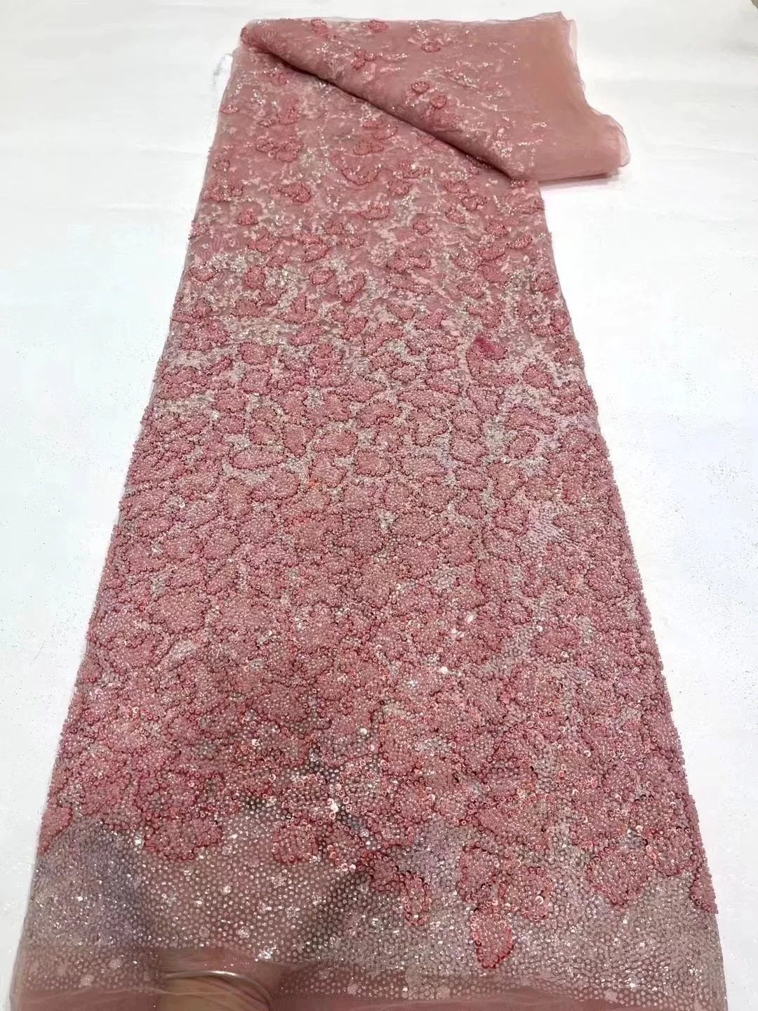 

Высококачественная кружевная ткань с блестками Beades, нигерийская сетчатая кружевная ткань для детской свадебной Африканской французской кружевной ткани