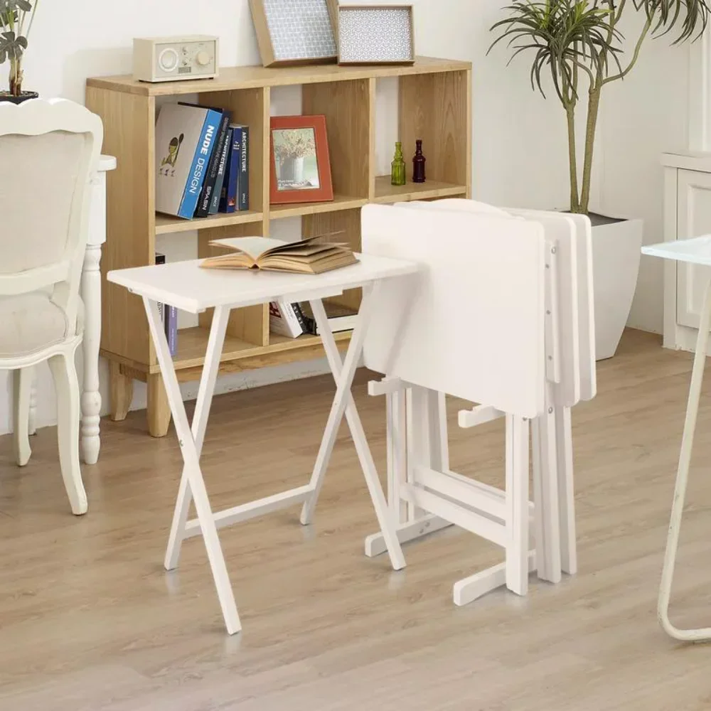 

5 Piece TV Tray Table Set in White (4 Trays, 1 Stand)