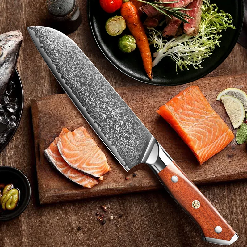 

Chefs Cleaver Knife 67 Layers Damascus Steel Blade Sharp Santoku Slicing Sushi Meat Sashimi Longquan Kitchen Knives Wood Handle