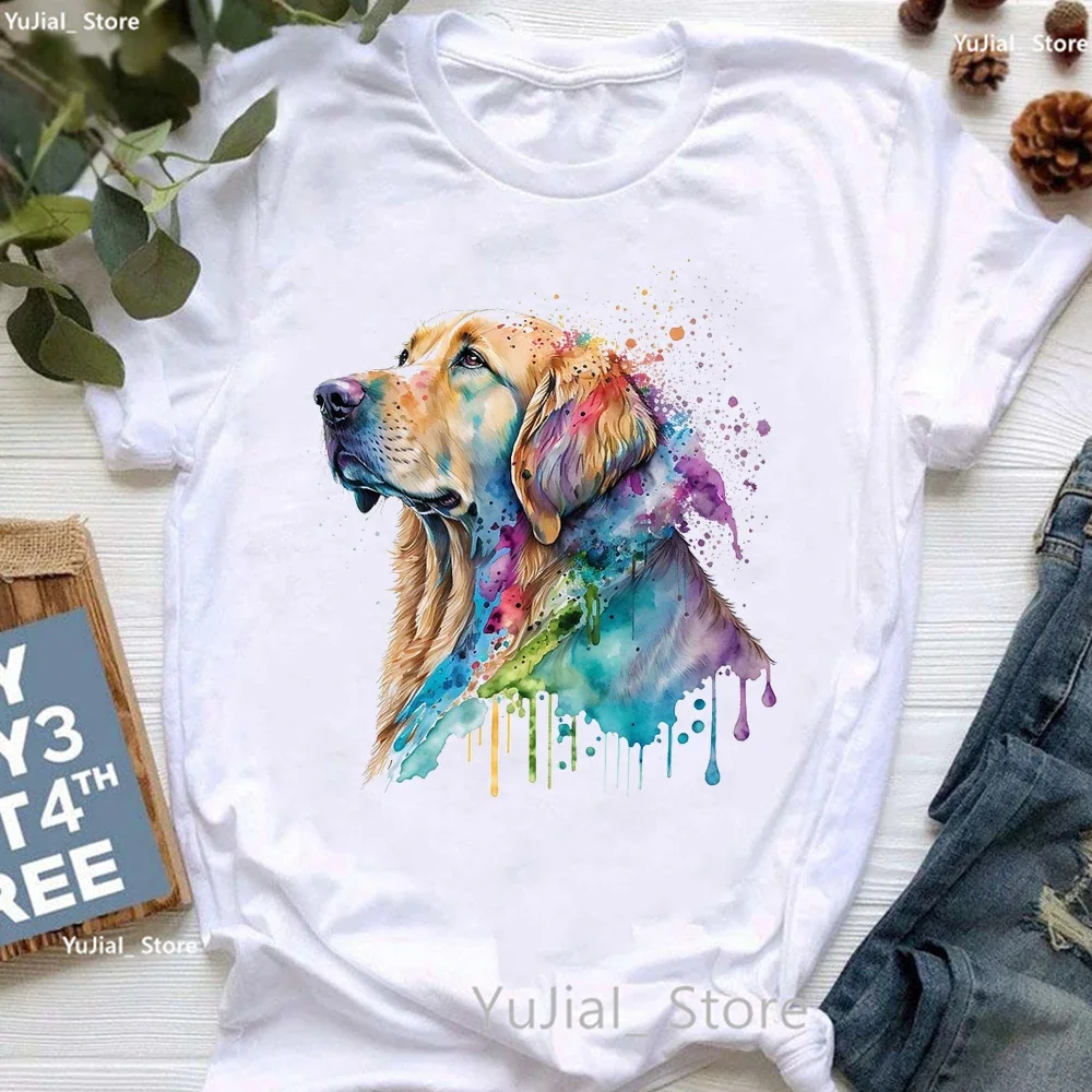 Golden Retriever Hunting Dogs Animal Print T Shirt For Girls Australian Shepherd Dog With Flower Tshirt Women Harajuku Shirt