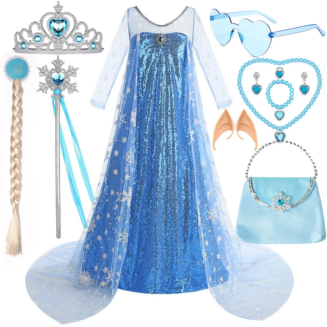 Déguisement Robe Princesse Elsa Fille et 9 Accessoires Magiques
