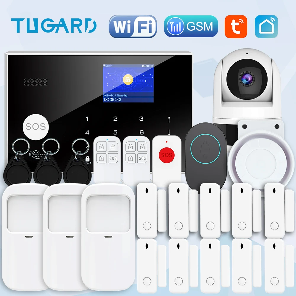 Security System Security Alarm Smart Siren Alarm Wireless Alarm Smart Home Alarm System Tuya App Control GSM/WiFi Alarm Host with Motion Sensor & Door Sensor