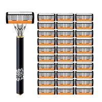 6 Blade Manual Razor for Men, Portable Travel Shaver for Face Beard & Body Hair Removal, Disposable Razors with Non-slip Grip