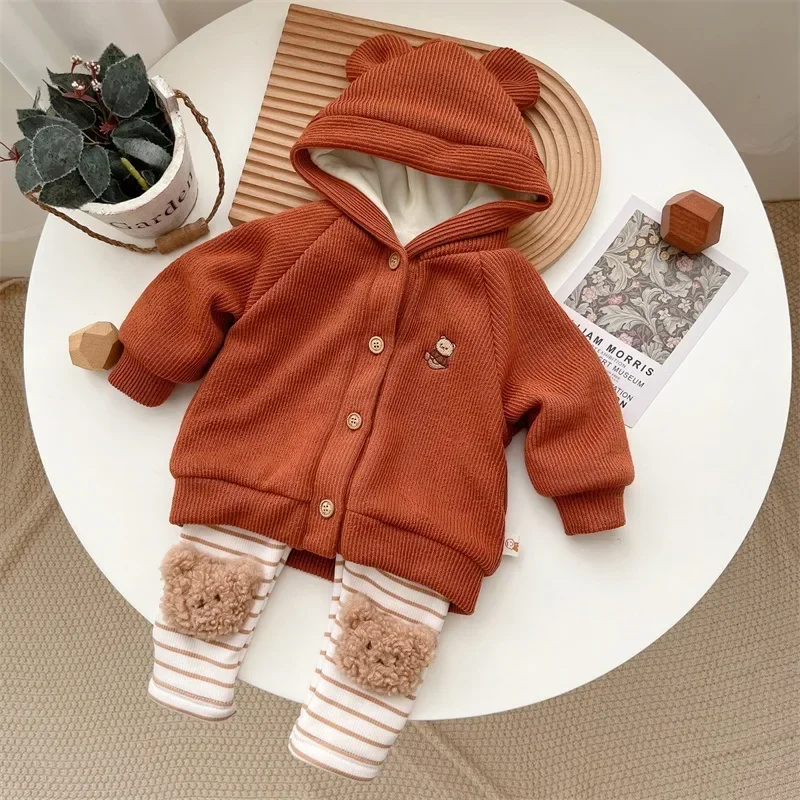 Autumn Winter New in Kids Baby Boys Girls Thicken Outwear , Toddler Infant Hooded Cartoon Bear Coat Children Jacket 3M-3Y