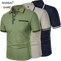 Nouveaux hommes à manches courtes polos couleur unie t-shirt style décontracté été à la mode respirant ample basique épissure poches supérieures hommes chemises 1