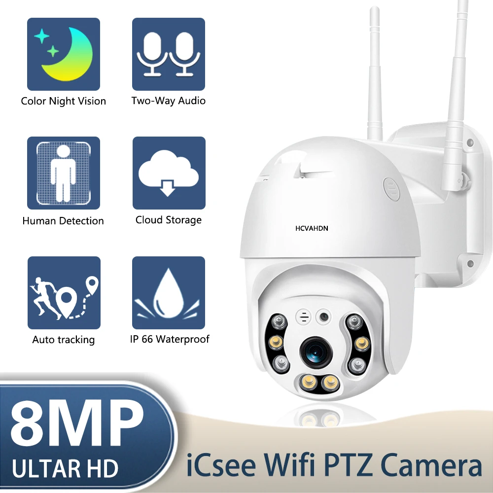 Cámara IP PTZ 4K Ultra HD Wifi para exteriores, seguimiento automático, visión nocturna en Color, cámara de seguridad CCTV inalámbrica, cámara de videovigilancia de 5MP