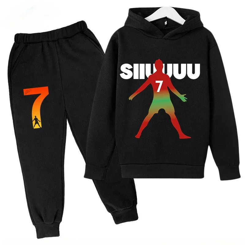 thumbnail image 1 of Conjunto de sudadera y pantalones deportivos para niños, conjunto de 2 piezas para niños y niñas, ropa para niños con estampado de avatar de Ronaldo, 1 of 5