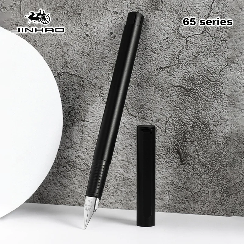 

Ручка перьевая Jinhao 65, элегантная каллиграфическая чернильная авторучка черного и серебристого цвета, принадлежности для бизнеса, школы и офиса
