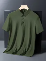 Polo d'été en soie glacée M-8XL, T-shirt haut de gamme, couleur unie, nouveau, manches courtes, sans traces, décontracté, à revers, pour homme, coupe fine, style affaires 4