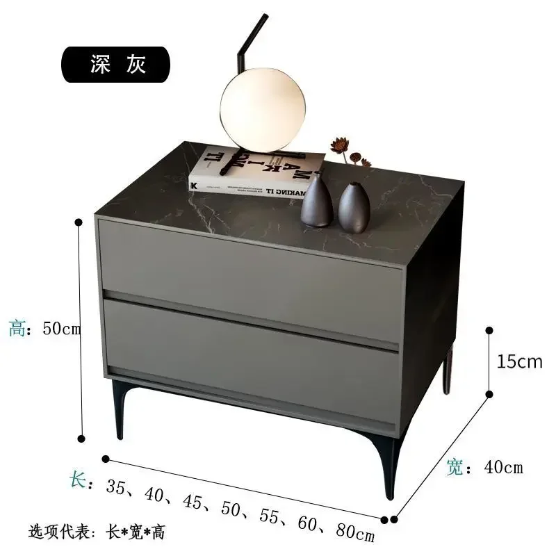 All Solid Wood Bedside Table Simple Modern Light Luxury Minimalist Lock Rock Slab Master Bedroom Home Black Bedside Table