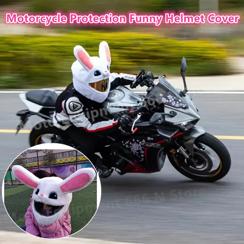 

Motorcycle Helmet Hat Full Helmets Plush Cover Motorbike Large Ears Rabbit Funny Outdoor Personalized