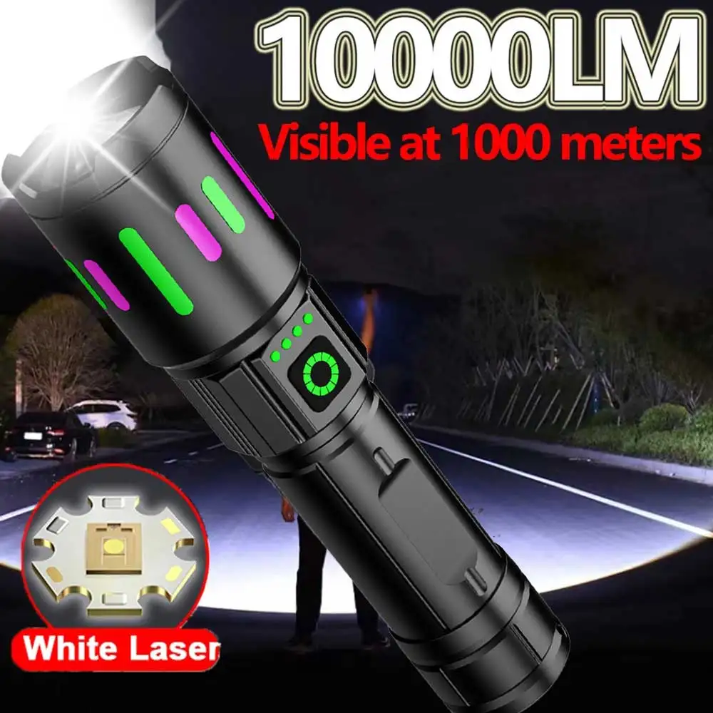 60W White Laser Most Powerful LED Flashlight with 18650 Shot Long 5000M Tactical Torch Strong Light Lamp Super Portable Lantern