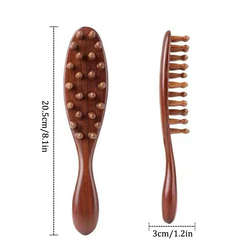 Golden Sandalwood Comb Head Meridian Combs Natural Sandalwood Long Handle Comb Multifunction Insert Teeth Massage Comb 22 Nails
