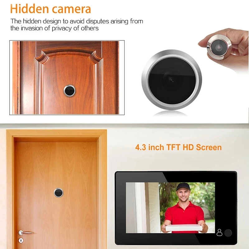 Digital Wide Angle Door Camera, Peephole Monitor, Doorbell Viewer, Tela Colorida, 4,3