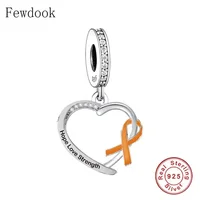 Fit Original Charm Bracelet 925 Silver Orange Ribbon Cancer Awareness Survive Hope Love Stength Fight Bead For Making Berloque 2