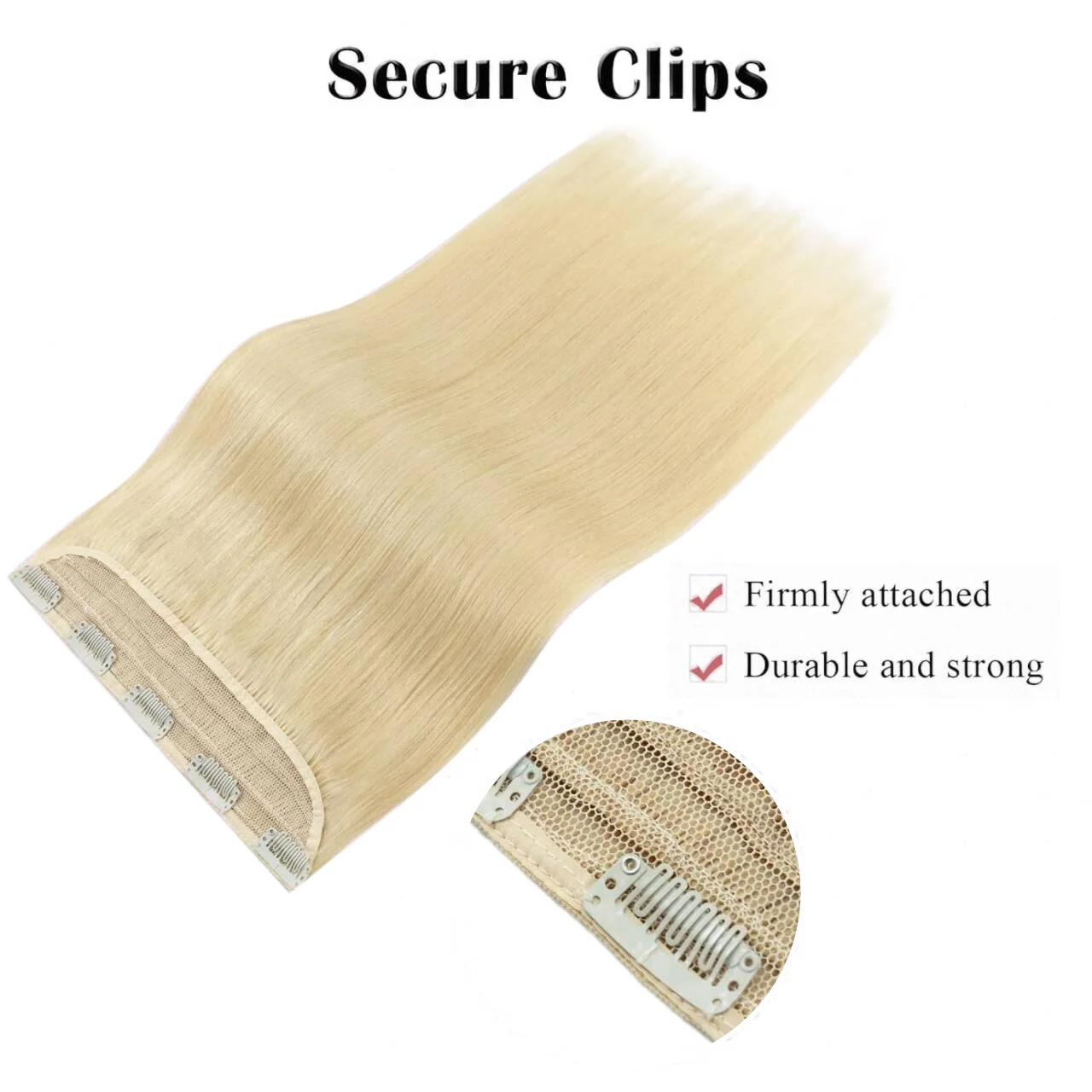 Clip in Extensions 100% Remy Human Hair One-piece 5 Clips Long Straight Hair Extensions Wide Weft Soft Silky #613 Bleach Blonde