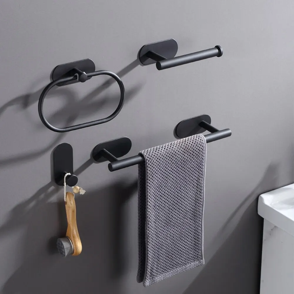 4PCS Wall Mount Toilet Towel Paper Holder Adhesive Kitchen Roll Paper Stand Hanging Napkin Rack Bathroom Set bathroom accessories