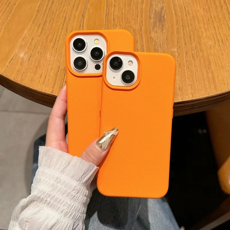 Luxury Lichee Pattern Leather Case - Candy Solid Color Slim Cover
