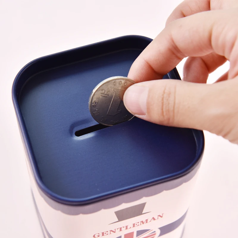 1Pc Cute Piggy Bank Metal Personalise Square Logbook Series Tin Plate Box Money Saving Pot Coin Box Jewelry Storage Tank