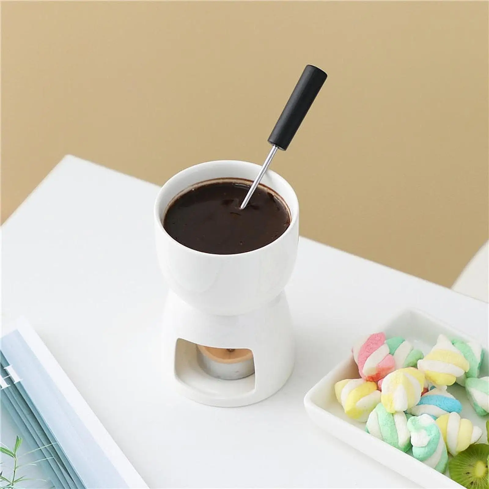Ceramic Butter Warmer Melt Hot Pot Bowl Ceramic Italian Style Melting Pot Fondue for Cheese Caramel Tapas Party Birthday