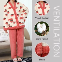 Padded and Thickened Warm Flannel Women Pajamas Loungewear Winter Peach Sleepwear Homewear Coral Velvet Two-Piece Set Nightwear - Image 2