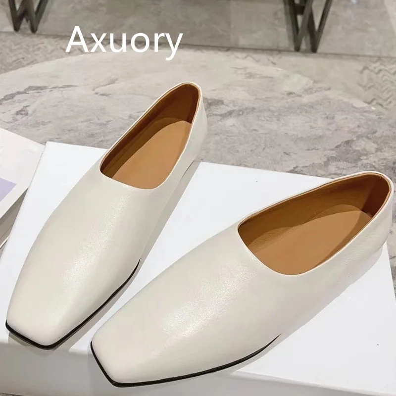 2023 Autumn Women's Flat Shoes Square head mules Genuine Leather Ultra soft material Fashion Style High Quality