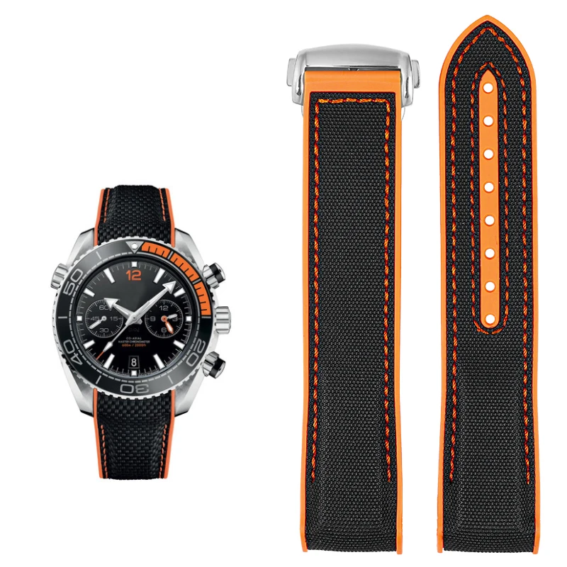 Curved End Fabric and Rubber Strap for Men's Watch, 20mm-22mm