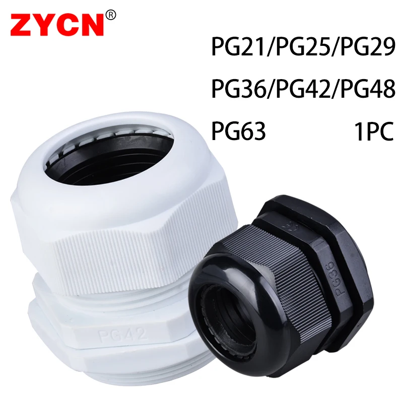 1Pc Cable Gland Nylon Waterproof Connector PG21 For 13-18 29/36 PG42 PG63 Entry Fixed Wire IP68 Plastic White Black Large Size