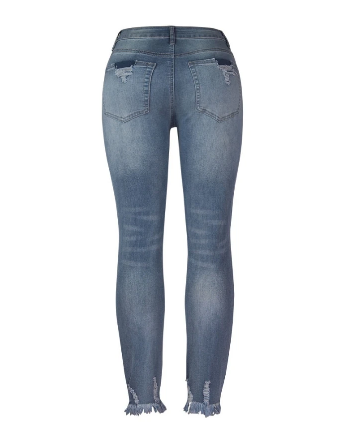Women Jeans 2024 Casual Simple Solid Zipper Fly Cutout Ripped Raw Hem Skinny Temperament Commuting Jeans Basic Versatility